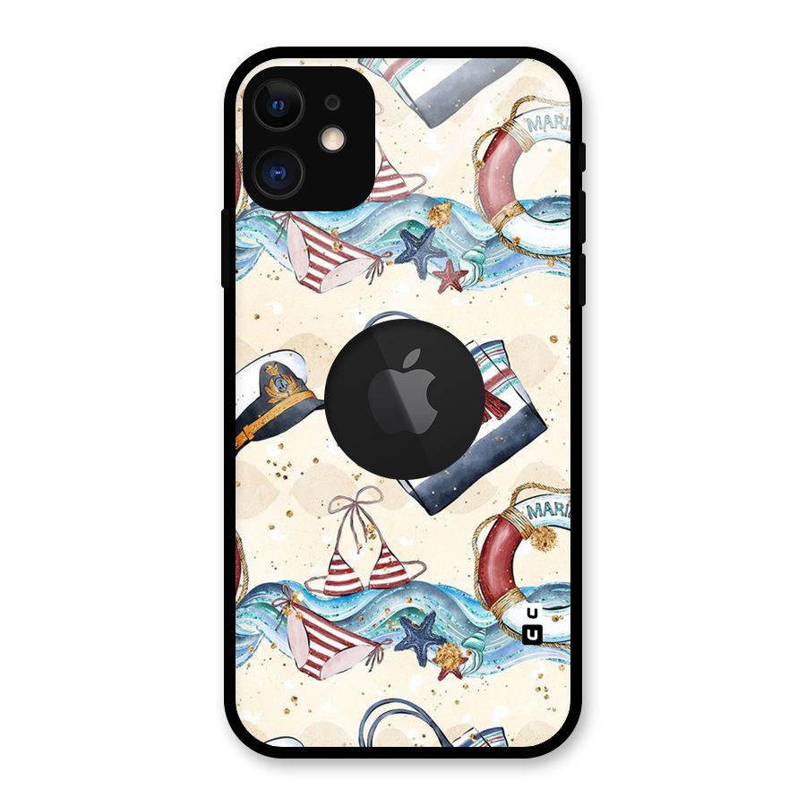 Marine Bag Design Glass Back Case for iPhone 11 Logo Cut