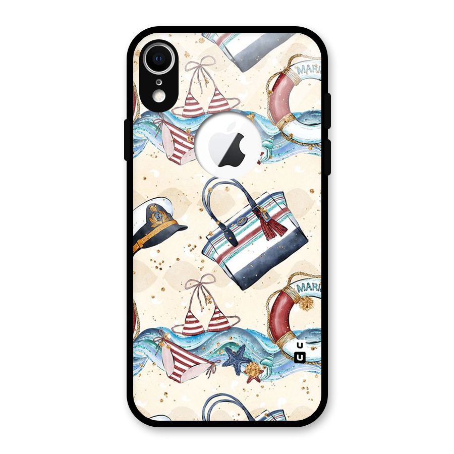 Marine Bag Design Glass Back Case for iPhone XR Logo Cut