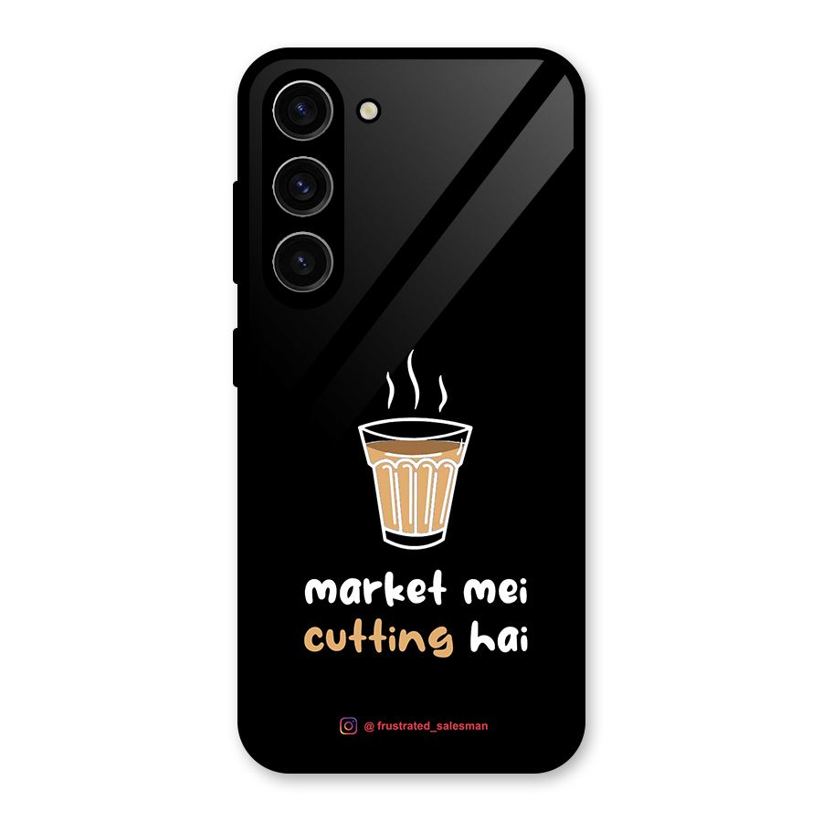 Market Mei Cutting Hai Black Glass Back Case for Galaxy S23