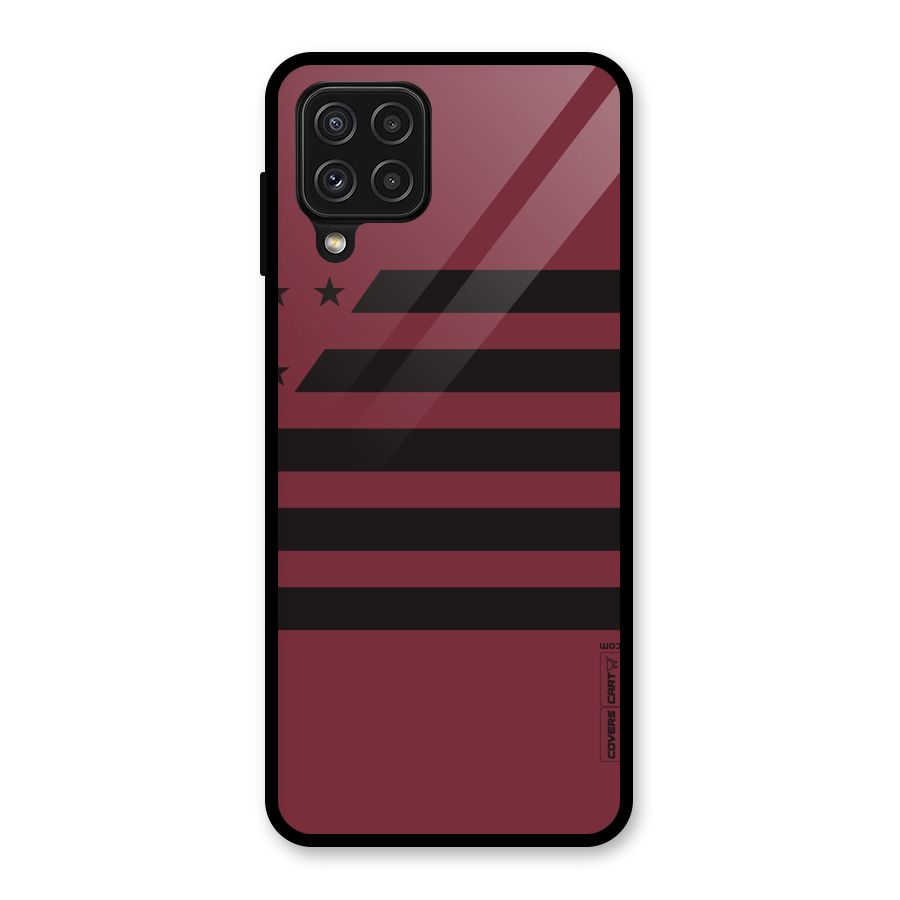 Maroon Star Striped Glass Back Case for Galaxy A22 4G