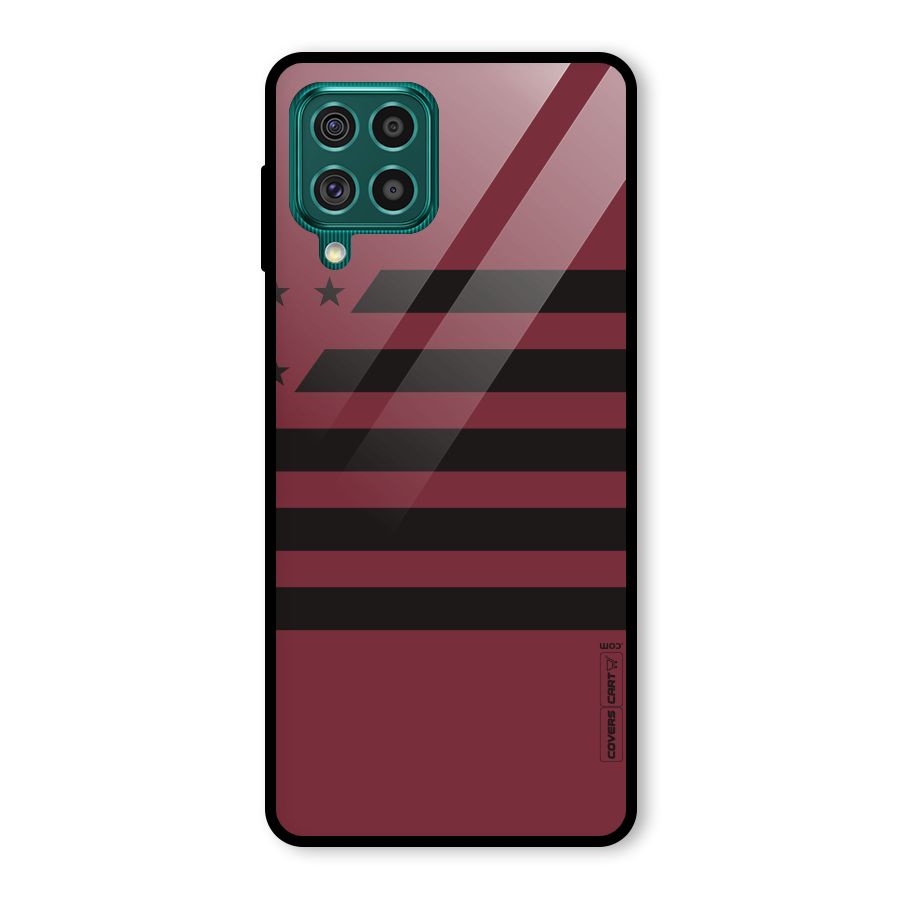 Maroon Star Striped Glass Back Case for Galaxy F62