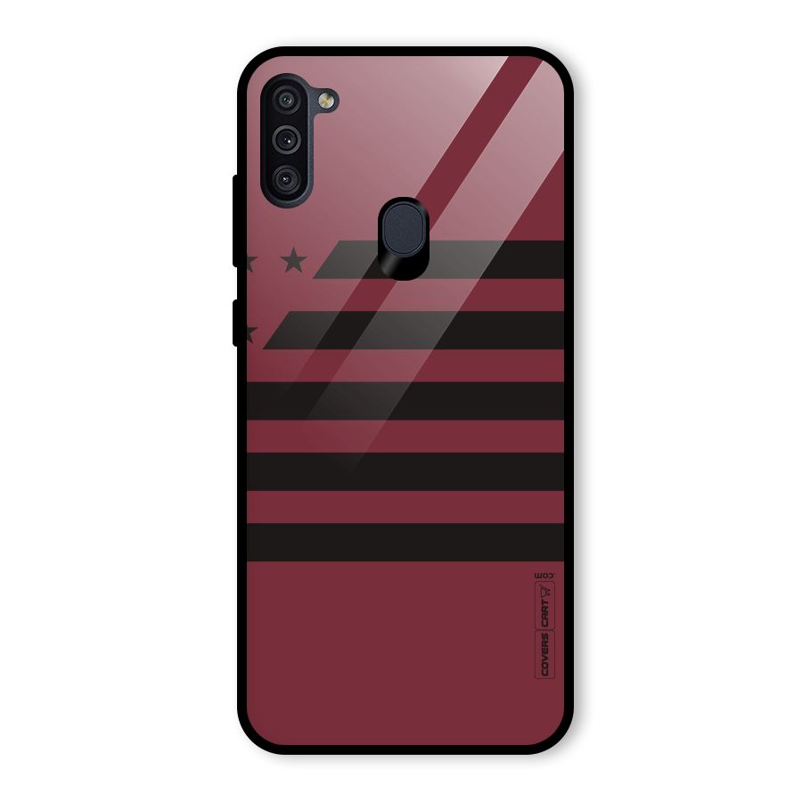 Maroon Star Striped Glass Back Case for Galaxy M11