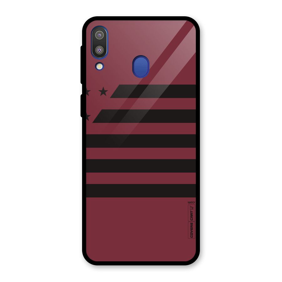 Maroon Star Striped Glass Back Case for Galaxy M20