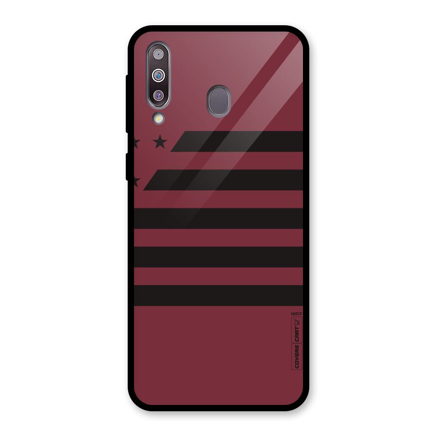 Maroon Star Striped Glass Back Case for Galaxy M30