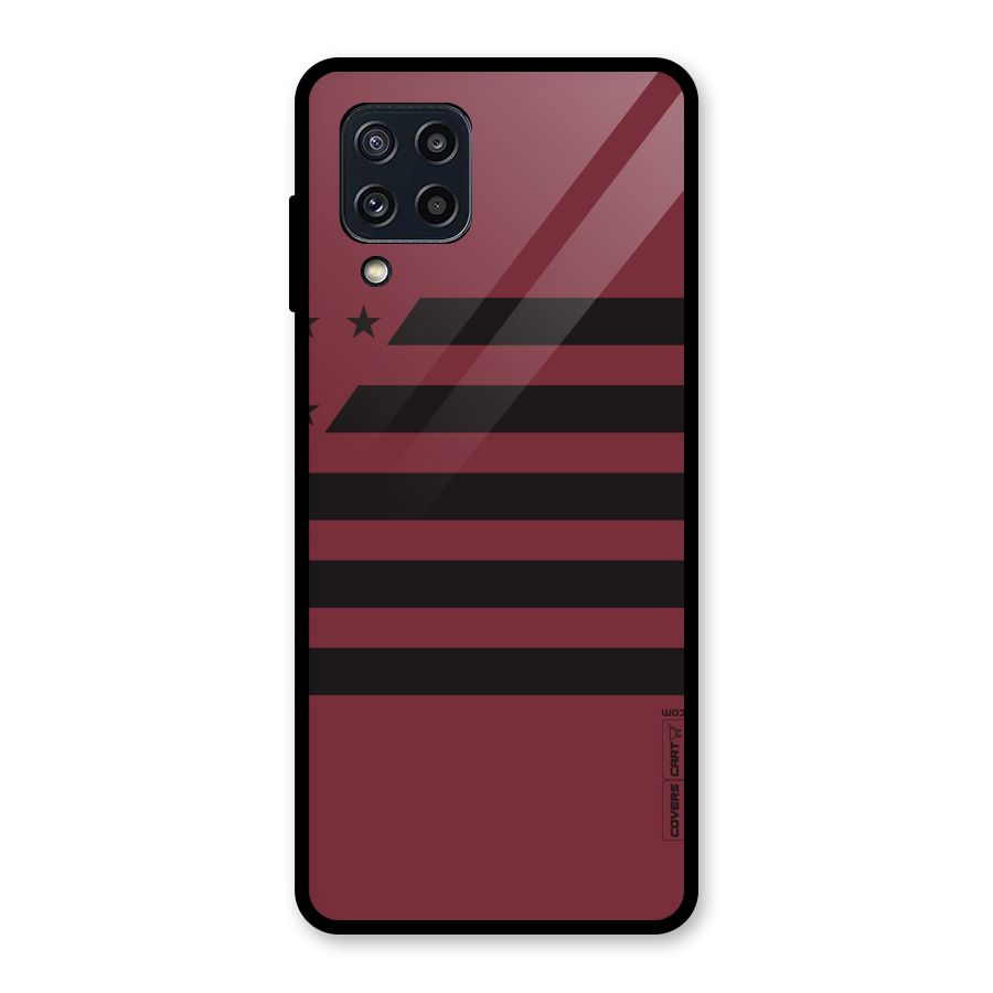 Maroon Star Striped Glass Back Case for Galaxy M32