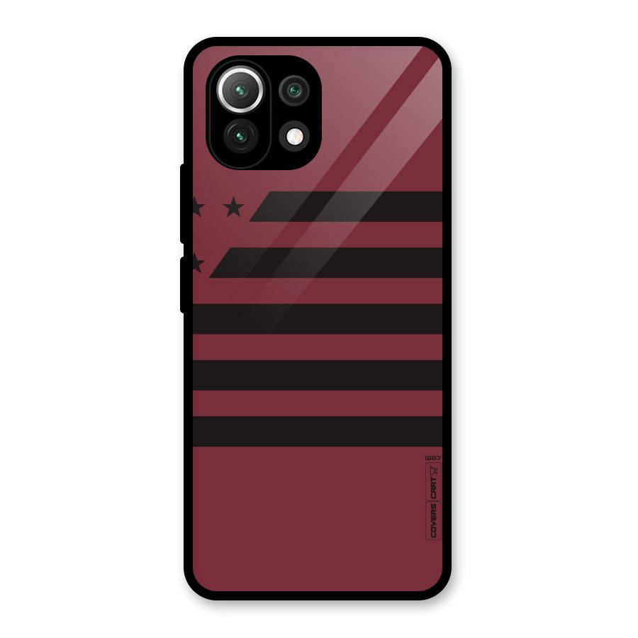 Maroon Star Striped Glass Back Case for Mi 11 Lite