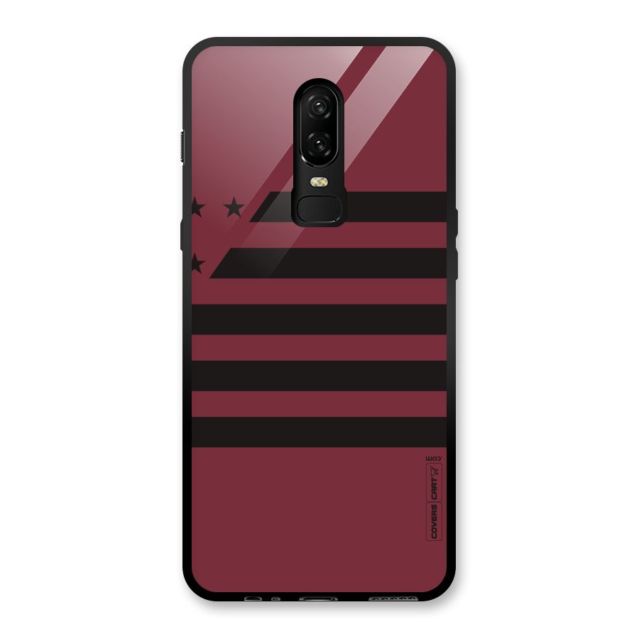Maroon Star Striped Glass Back Case for OnePlus 6