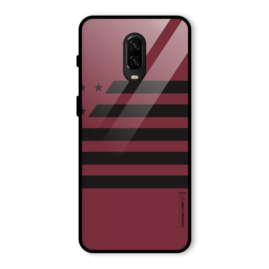 Maroon Star Striped Glass Back Case for OnePlus 6T