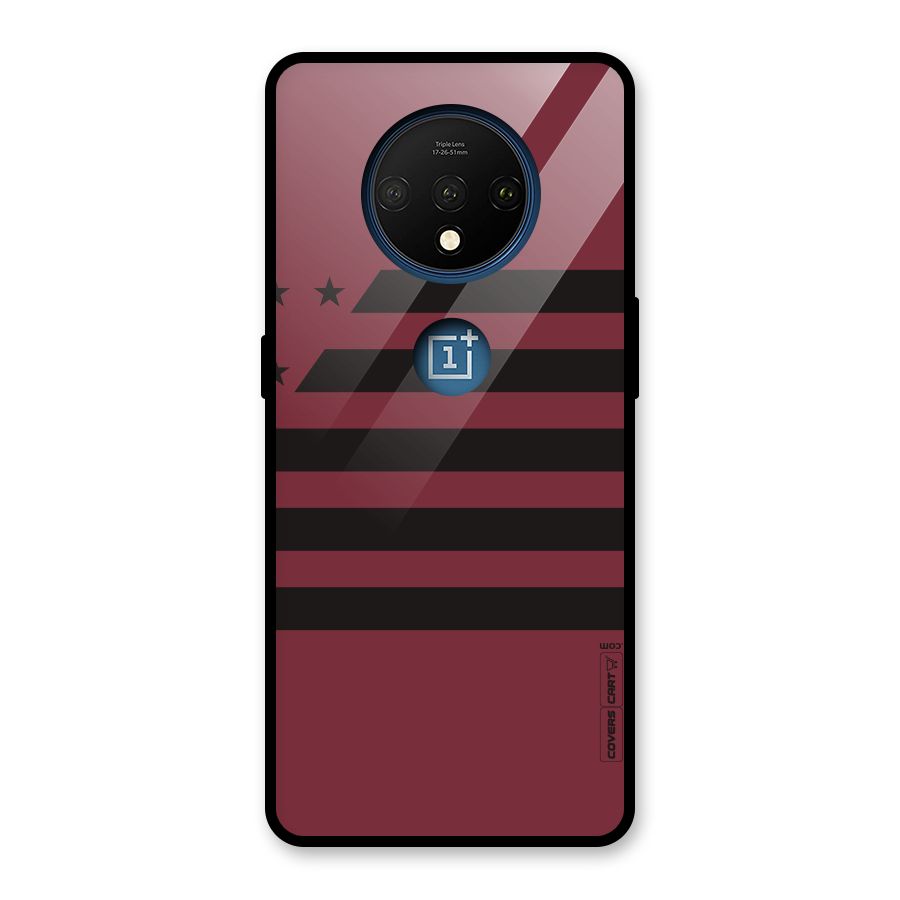 Maroon Star Striped Glass Back Case for OnePlus 7T