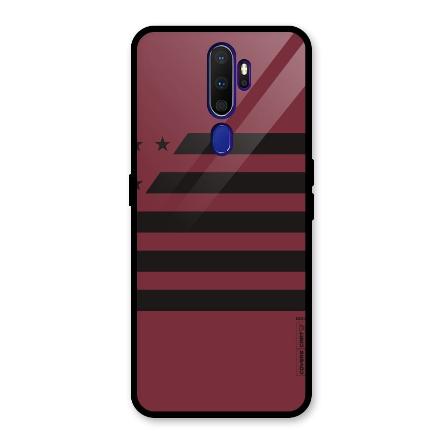 Maroon Star Striped Glass Back Case for Oppo A9 (2020)
