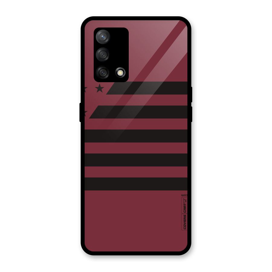 Maroon Star Striped Glass Back Case for Oppo F19