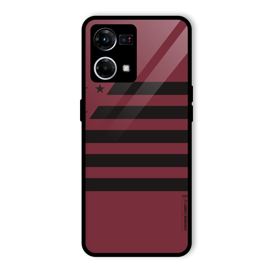 Maroon Star Striped Glass Back Case for Oppo F21 Pro 4G