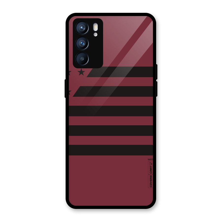 Maroon Star Striped Glass Back Case for Oppo Reno6 5G