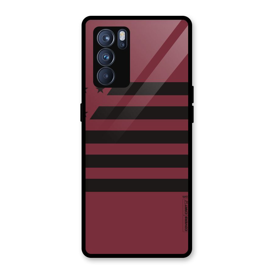 Maroon Star Striped Glass Back Case for Oppo Reno6 Pro 5G