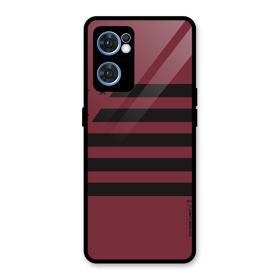 Maroon Star Striped Glass Back Case for Oppo Reno7 5G