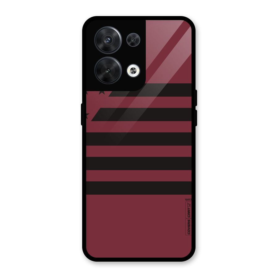 Maroon Star Striped Glass Back Case for Oppo Reno8 5G