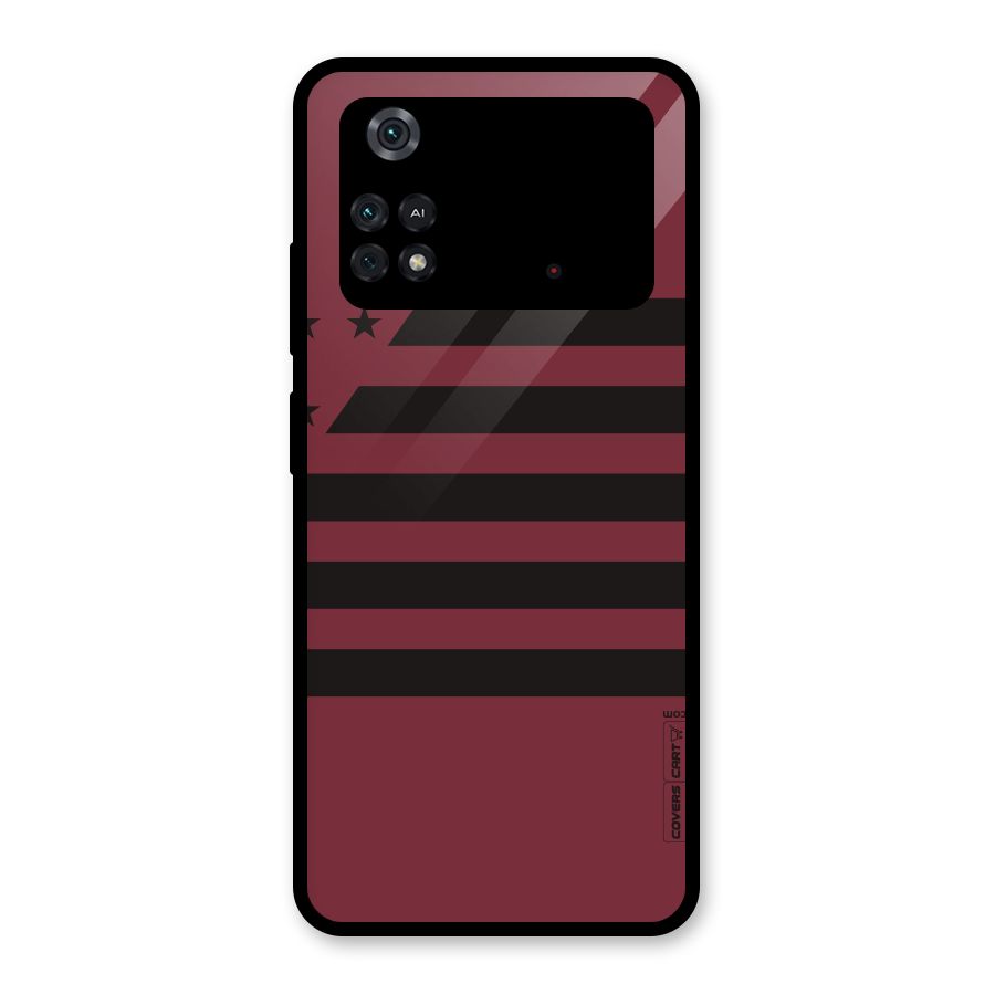 Maroon Star Striped Glass Back Case for Poco M4 Pro 4G