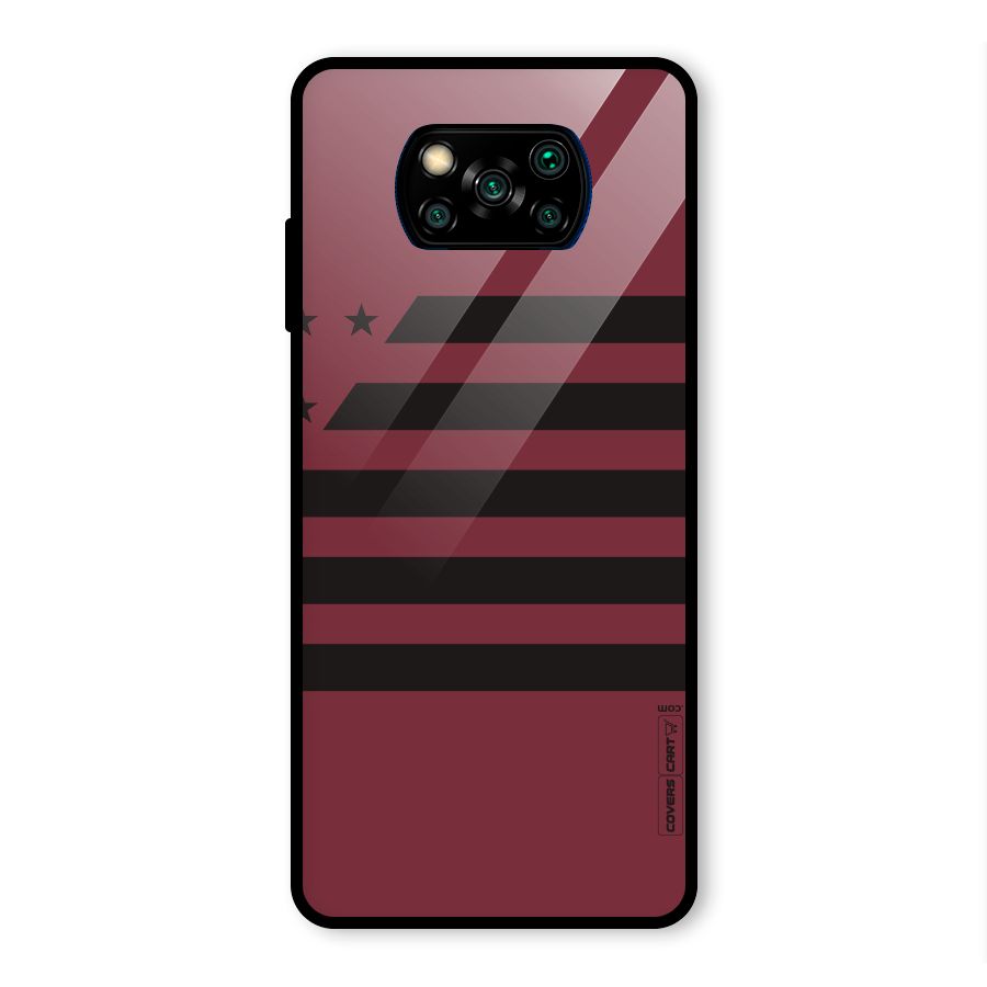 Maroon Star Striped Glass Back Case for Poco X3 Pro