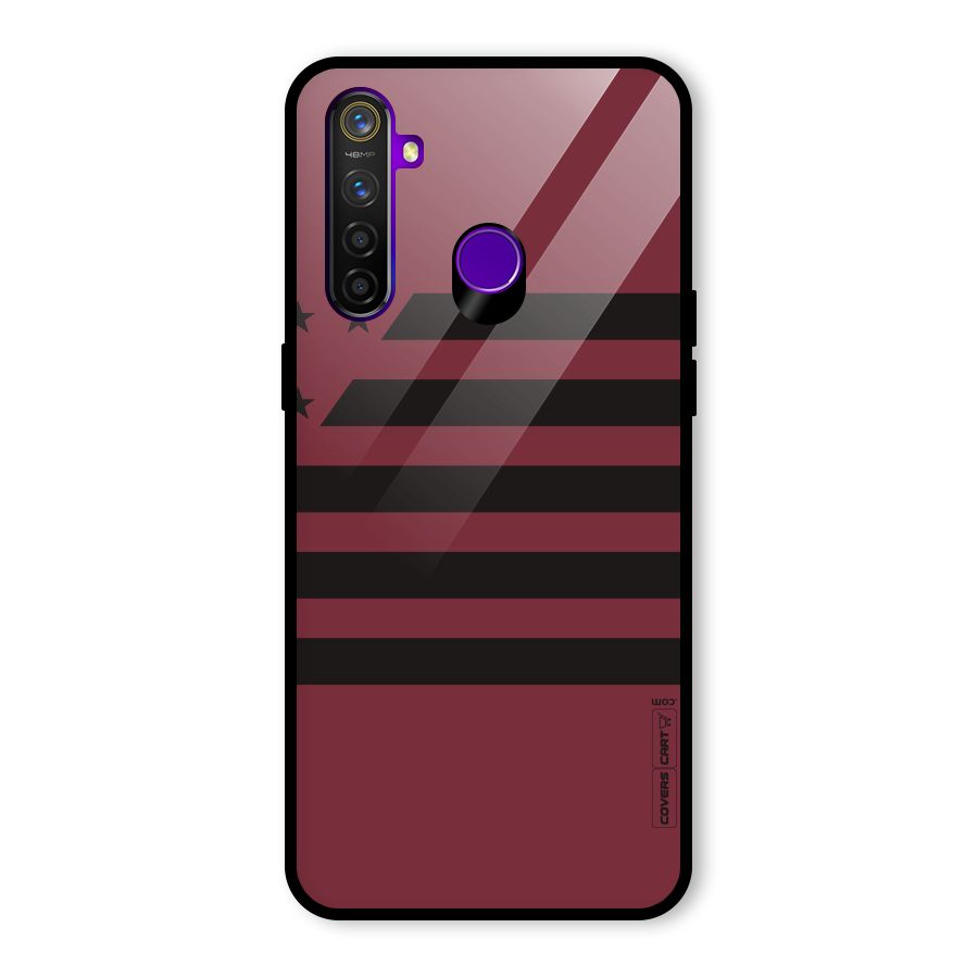 Maroon Star Striped Glass Back Case for Realme 5 Pro