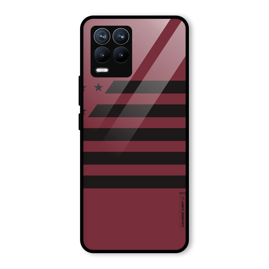 Maroon Star Striped Glass Back Case for Realme 8 Pro