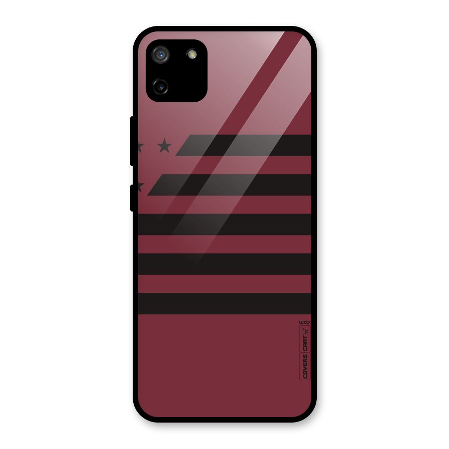 Maroon Star Striped Glass Back Case for Realme C11
