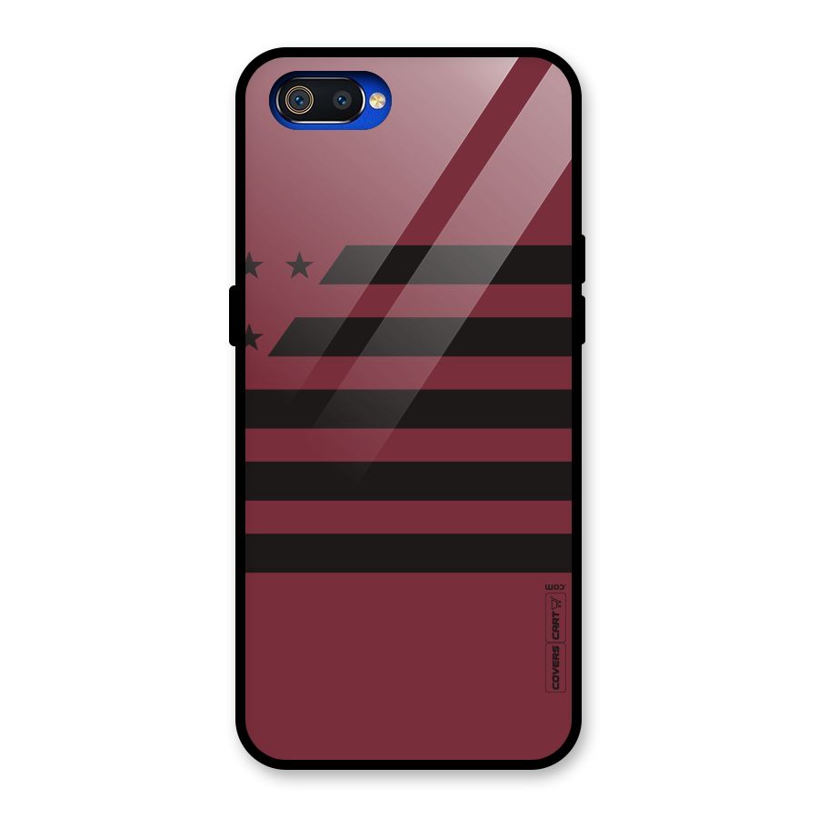 Maroon Star Striped Glass Back Case for Realme C2