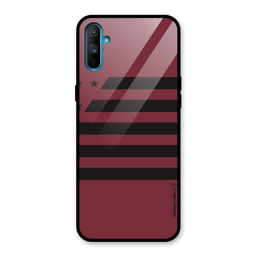 Maroon Star Striped Glass Back Case for Realme C3