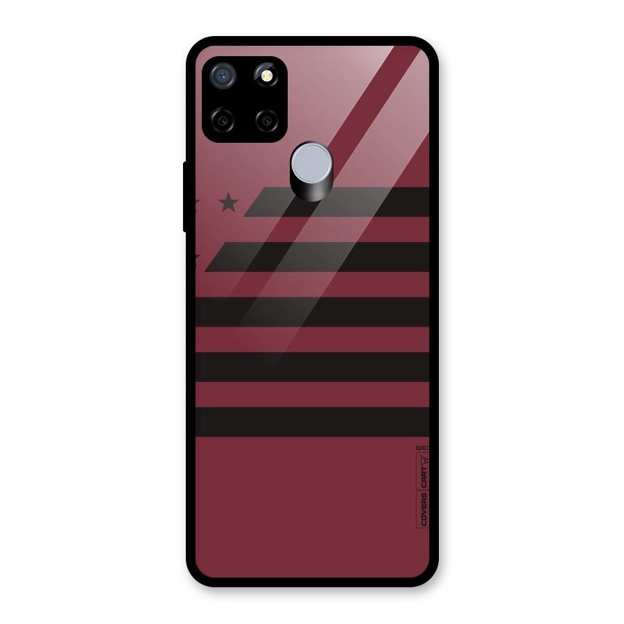 Maroon Star Striped Glass Back Case for Realme Narzo 20