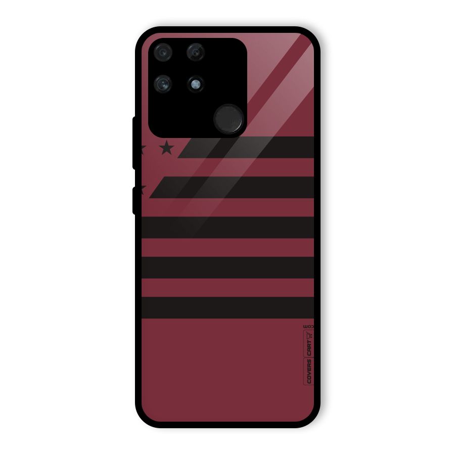 Maroon Star Striped Glass Back Case for Realme Narzo 50A