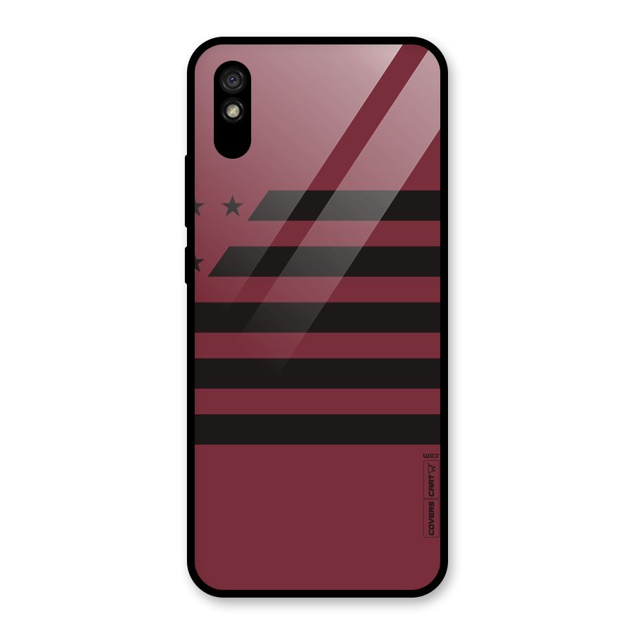 Maroon Star Striped Glass Back Case for Redmi 9A