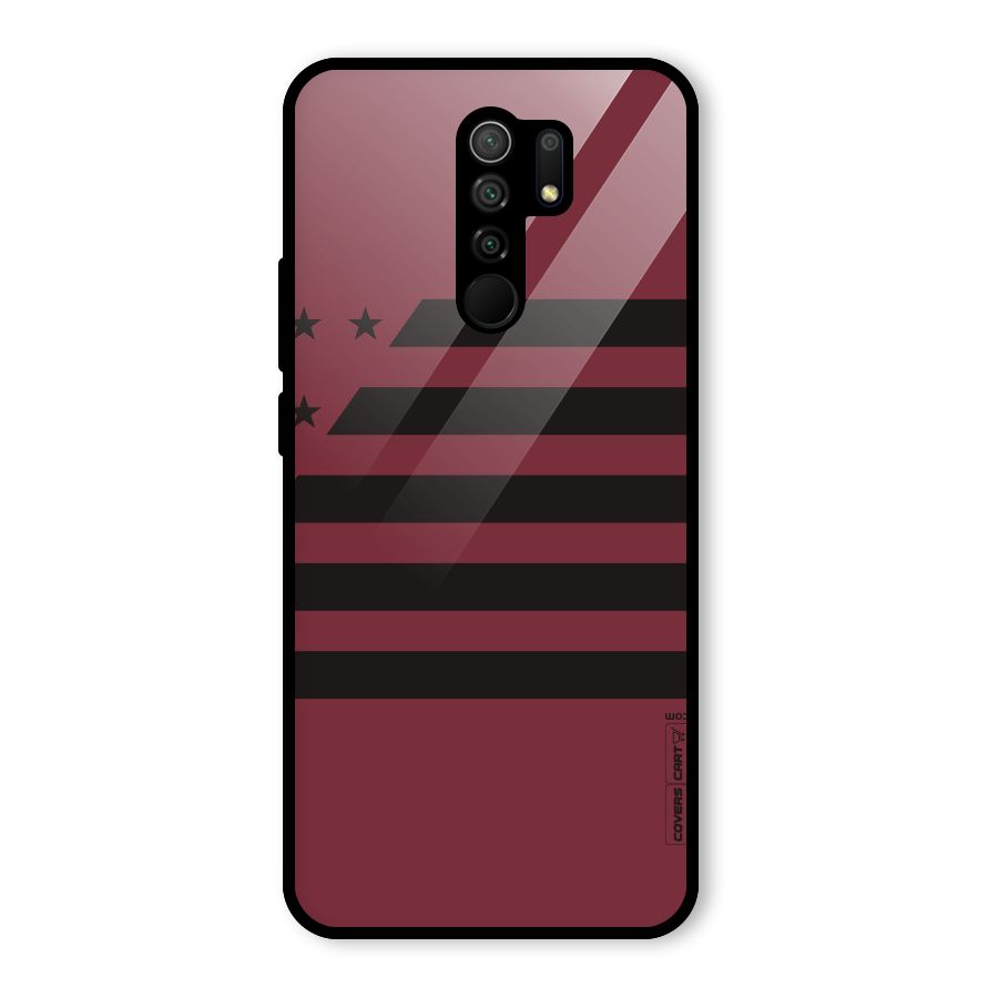 Maroon Star Striped Glass Back Case for Redmi 9 Prime