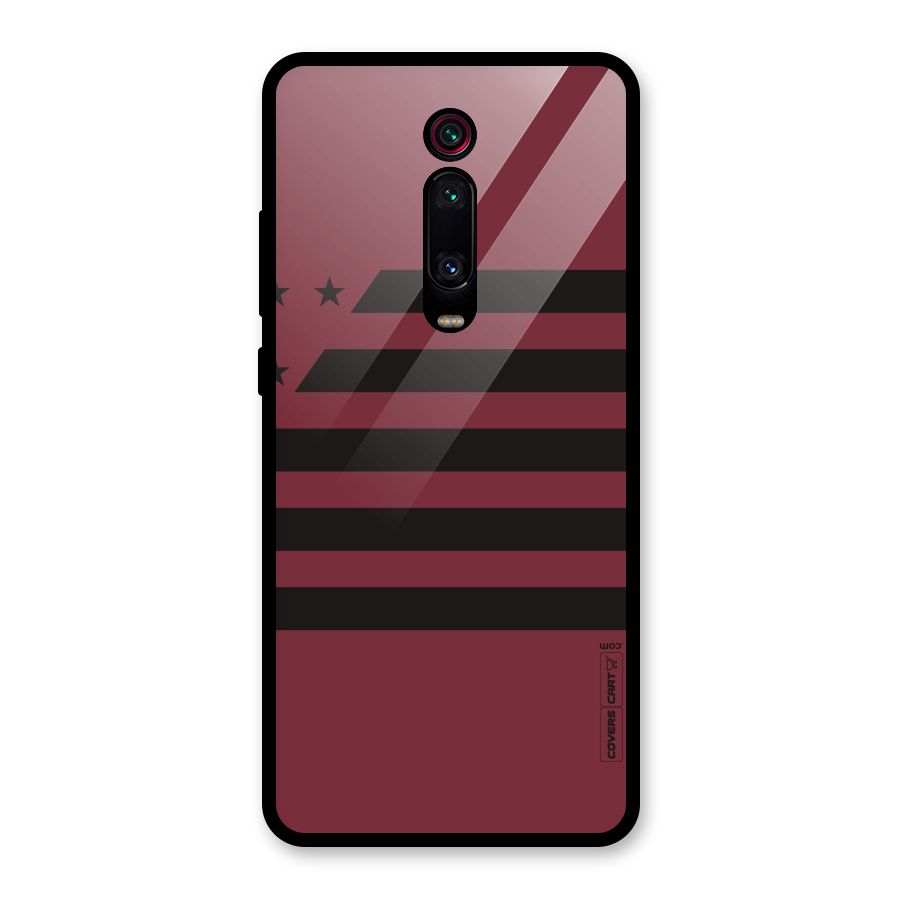 Maroon Star Striped Glass Back Case for Redmi K20 Pro