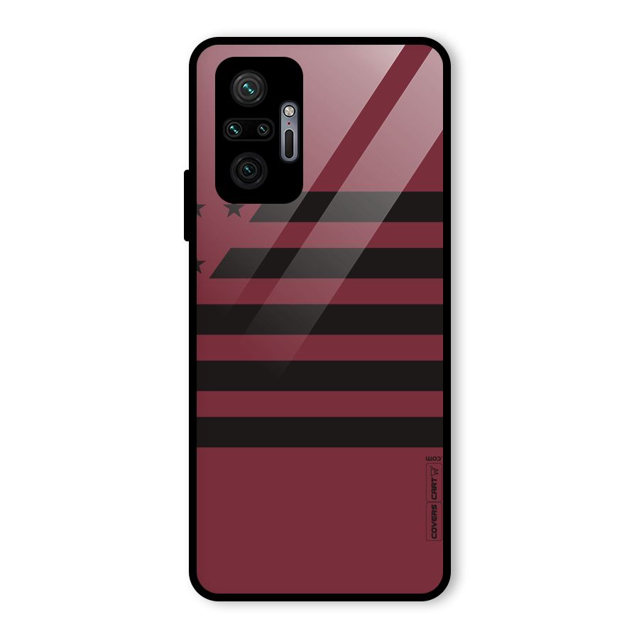 Maroon Star Striped Glass Back Case for Redmi Note 10 Pro
