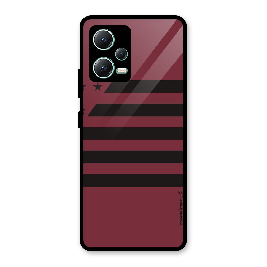 Maroon Star Striped Glass Back Case for Redmi Note 12 5G