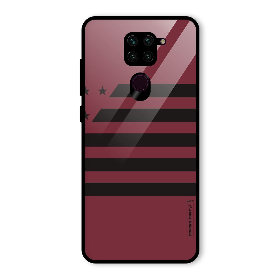 Maroon Star Striped Glass Back Case for Redmi Note 9