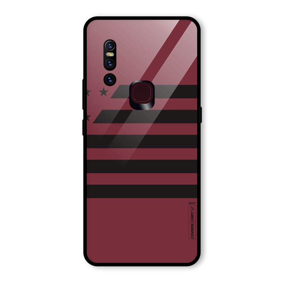 Maroon Star Striped Glass Back Case for Vivo V15