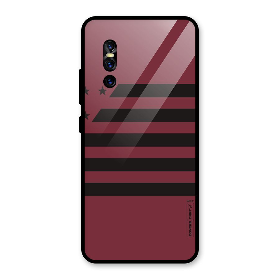 Maroon Star Striped Glass Back Case for Vivo V15 Pro