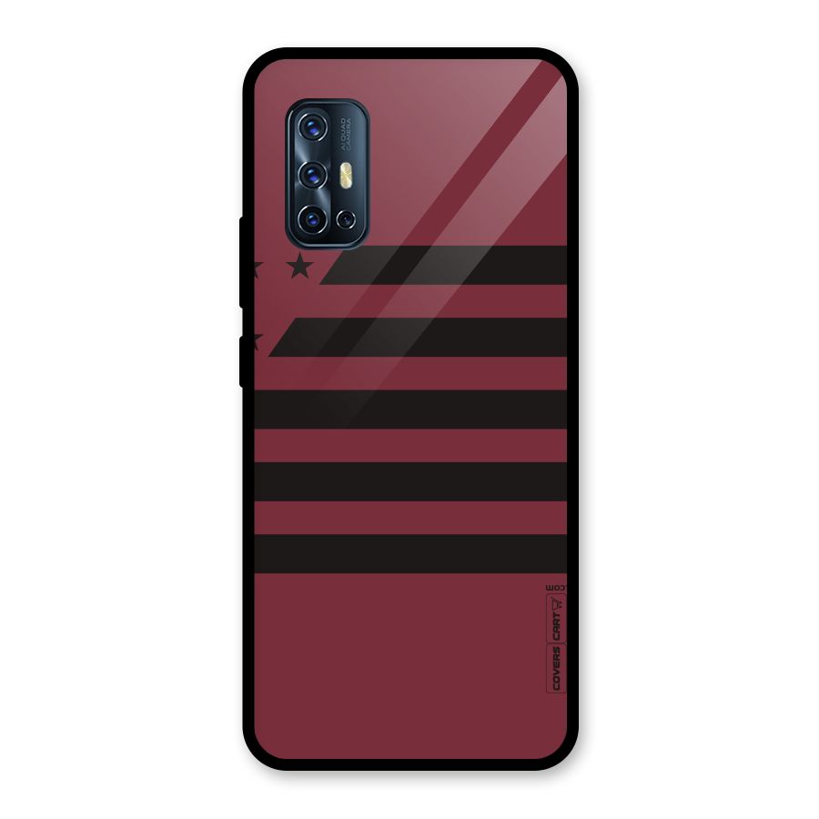 Maroon Star Striped Glass Back Case for Vivo V17