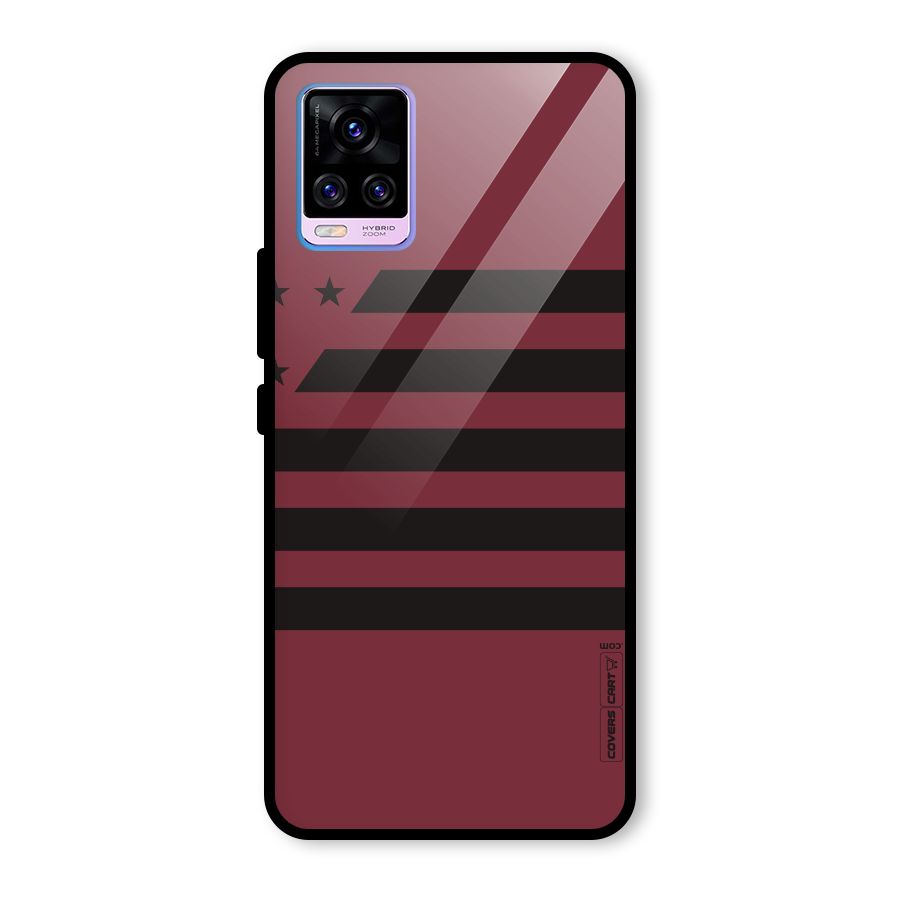 Maroon Star Striped Glass Back Case for Vivo V20 Pro