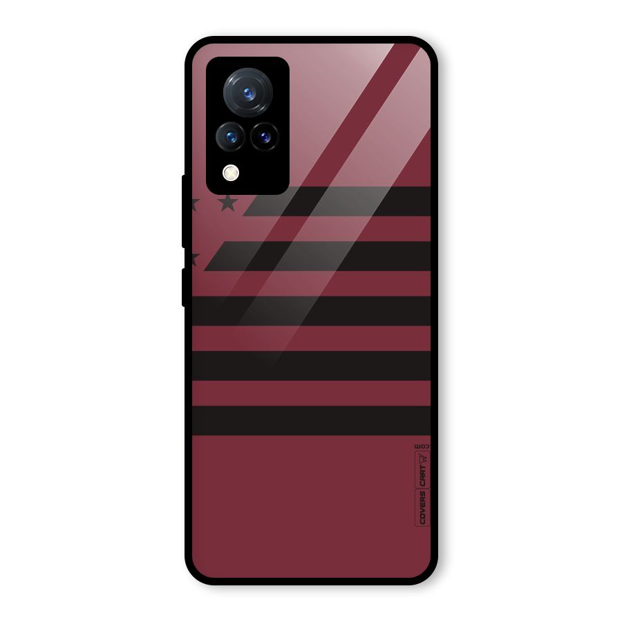 Maroon Star Striped Glass Back Case for Vivo V21 5G
