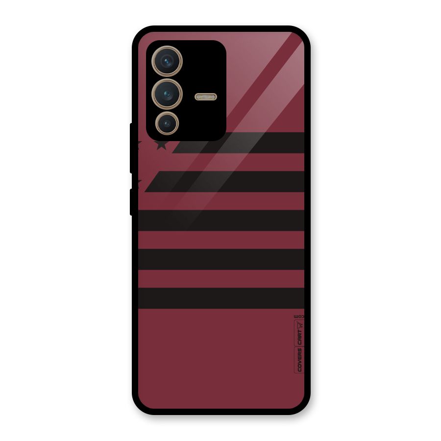Maroon Star Striped Glass Back Case for Vivo V23 5G