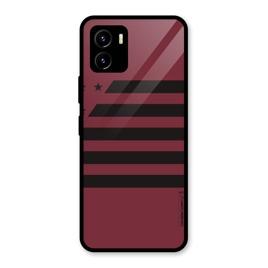 Maroon Star Striped Glass Back Case for Vivo Y15s