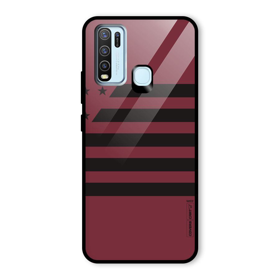 Maroon Star Striped Glass Back Case for Vivo Y30