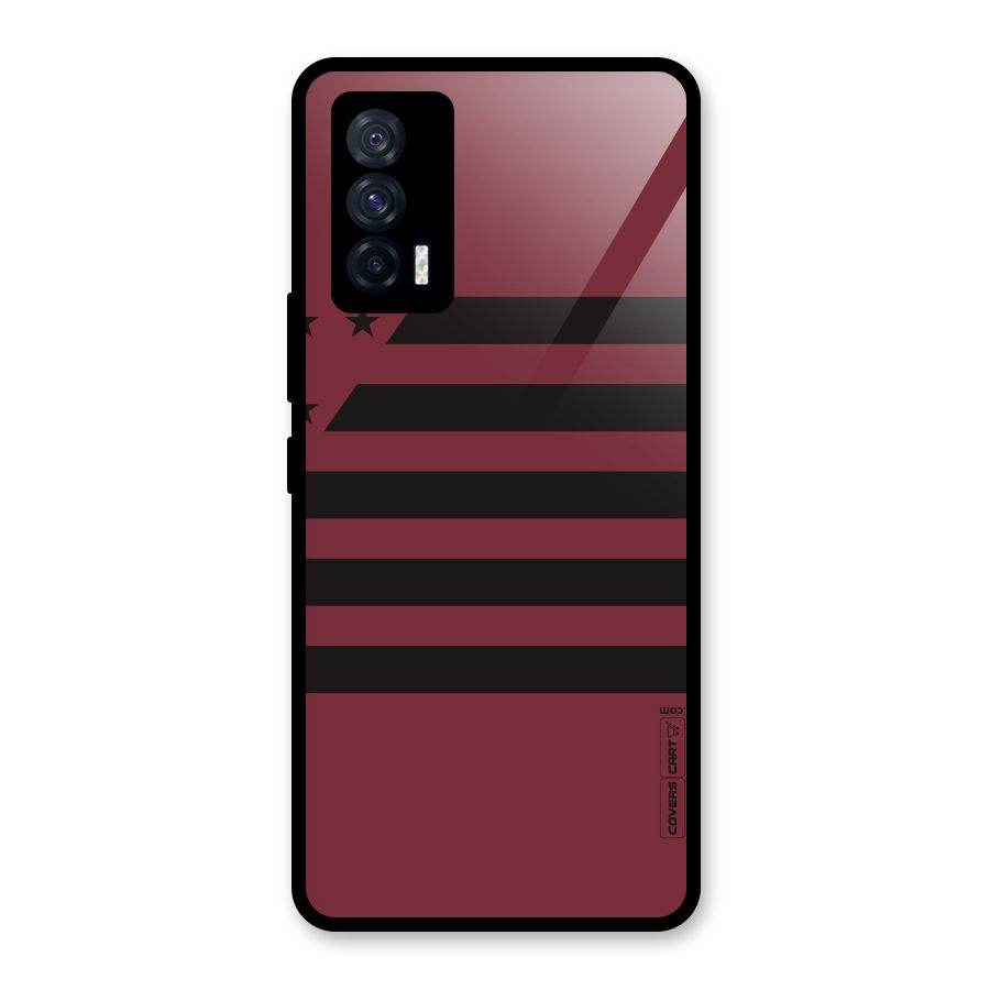 Maroon Star Striped Glass Back Case for Vivo iQOO 7 5G