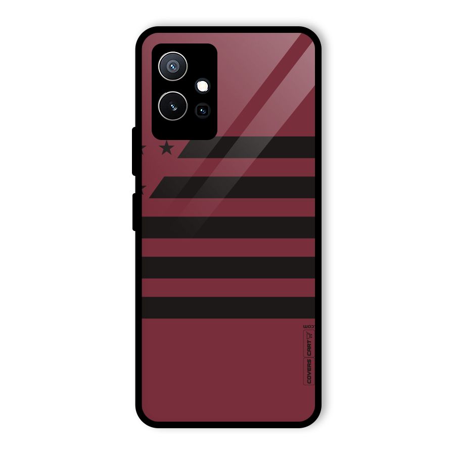 Maroon Star Striped Glass Back Case for Vivo iQOO Z6