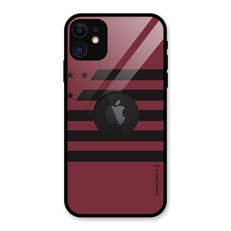 Maroon Star Striped Glass Back Case for iPhone 11 Logo Cut