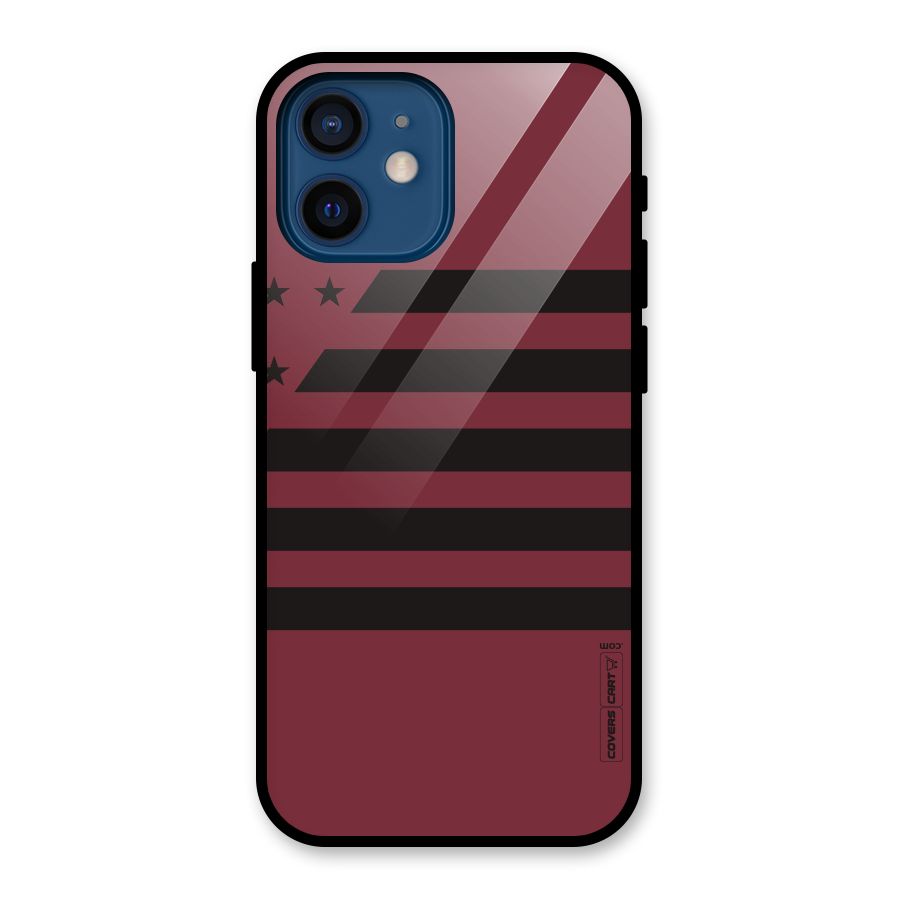 Maroon Star Striped Glass Back Case for iPhone 12 Mini