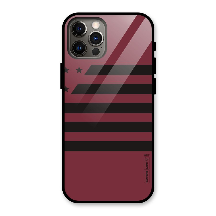 Maroon Star Striped Glass Back Case for iPhone 12 Pro