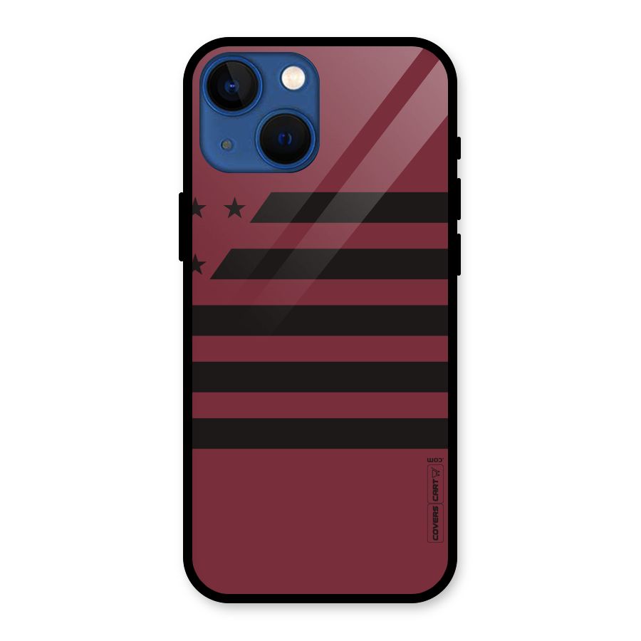 Maroon Star Striped Glass Back Case for iPhone 13 Mini