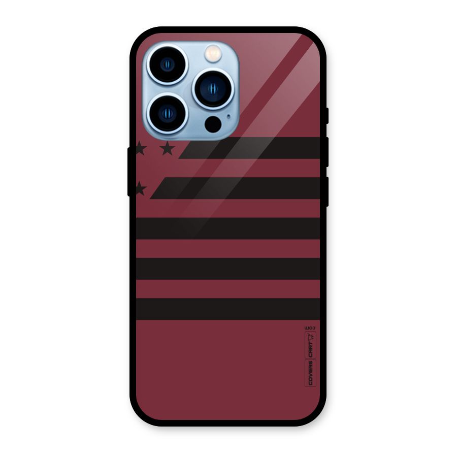 Maroon Star Striped Glass Back Case for iPhone 13 Pro